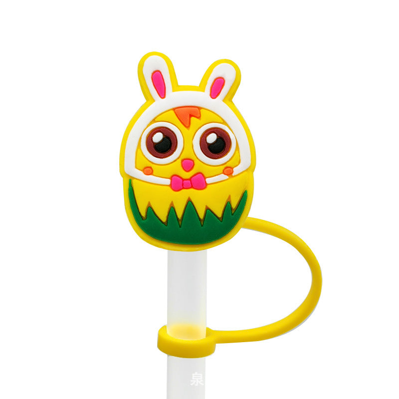 Wholesale of 10pcs Easter Cartoon Silicone Straw Sets